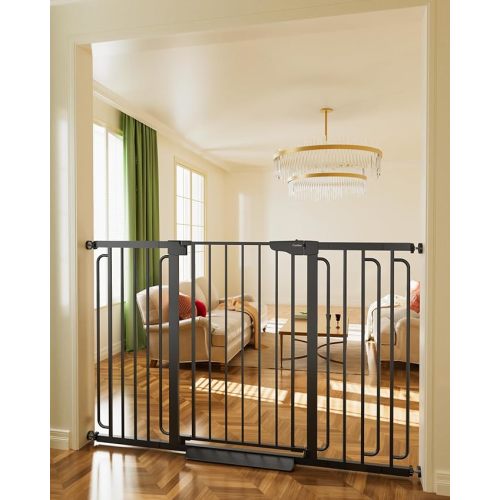 Cumbor 36" Extra Tall Baby Gate for Stairs, 29.7-57" Extra Wide Dog Gate for Doorways Hallways, Pressure Mounted Child Gate for Wide Opening, Auto Close Personal Safety for Babies and Pets, Black