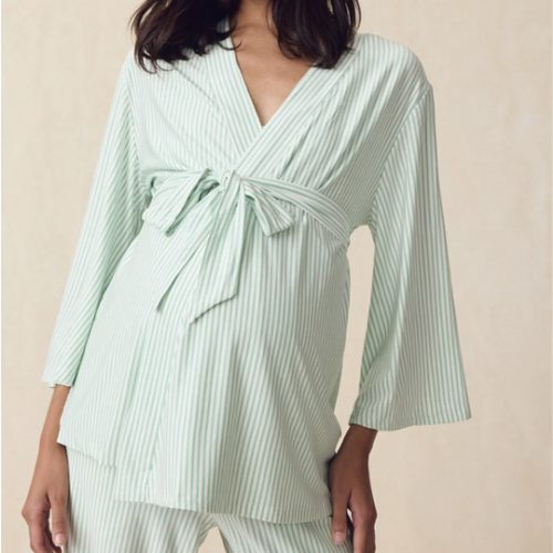 LAKE | Women | DreamModal® Pajamas | Parisian Green Pencil Stripe Maternity Kimono Bundle
