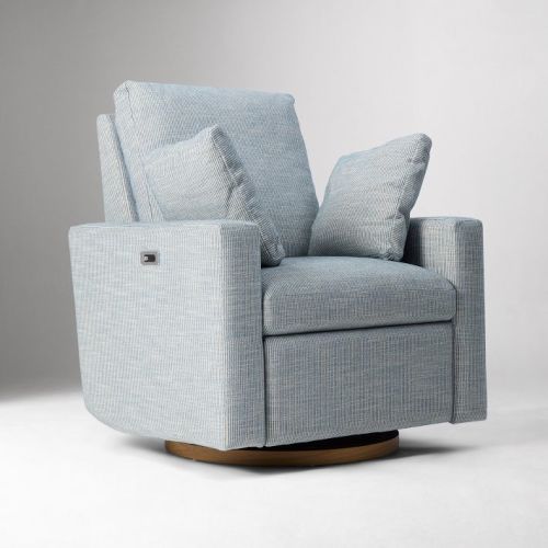 Harmony Swivel Glider Recliner Power, Performance Ticking Stripe, Ocean