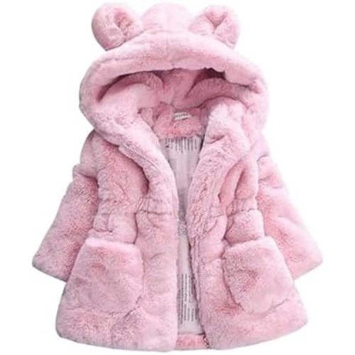 WEONEDREAM Toddler Girls Winter Fleece Coat Kids Hooded Faux Fur Jacket Baby Warm Outwear