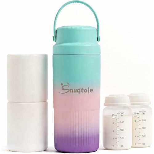 22oz Portable Breast Milk Cooler Bottle – Milk Cooler for Breastmilk, 24H+ Cooling, with 2 BPA-Free Bottles with Measurement Marks, Travel Essential for Outdoor Breastfeeding & Pumping
