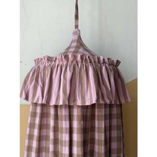 Pink Brown Gingham Kids Canopy | Striped Ruffle Bed Tent Nursery Decor by Babotipi