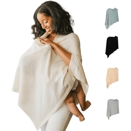 Breathable Nursing Cover Up for Breastfeeding - Privacy Nursing Covers - Newborn Essentials Must Haves - Improved Ponchy by Gold Mamas - Sand