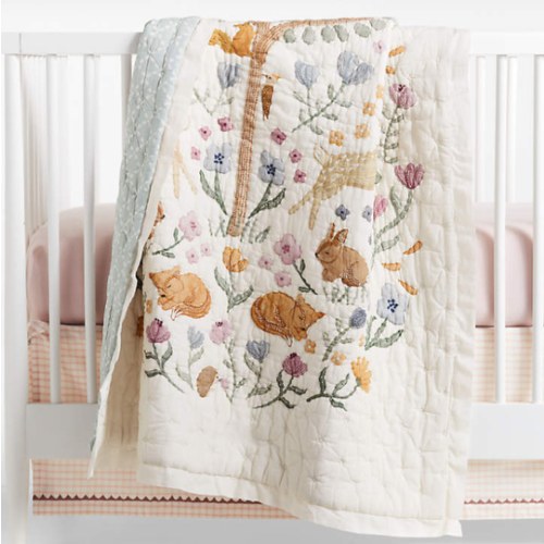 Wonderland Prairie Embroidered Organic Cotton Voile Baby Crib Quilt