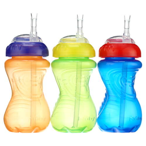 Nuby Easy-Grip Soft Straw Sippy Cup, 10 fl oz, 3 Count