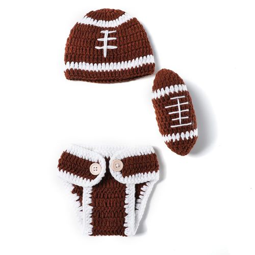Baby Photography Props Football Cap Newborn Boy Girl Photo Shoot Outfits Crochet Costume Infant Knitted Hat Sets