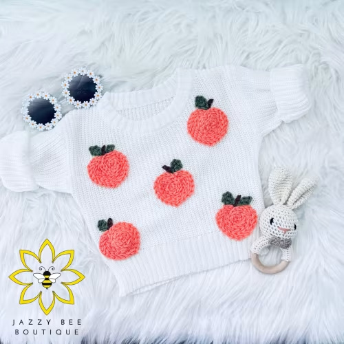 Hand Embroidered Peach Sweater