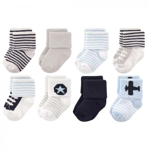 Luvable Friends Baby Boy Newborn and Baby Terry Socks, Airplane, 0-6 Months