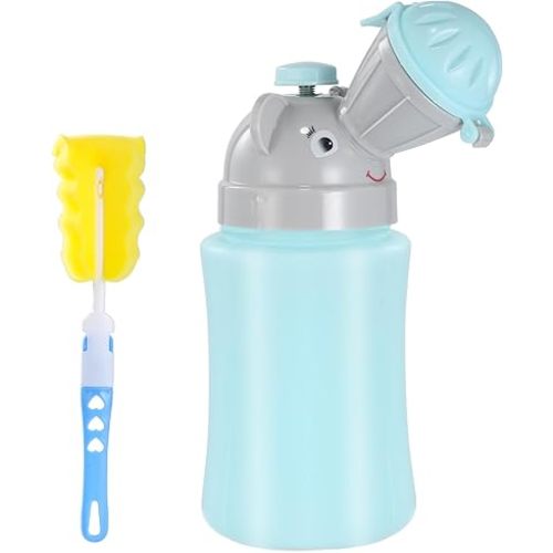 ONEDONE Portable Urinal for Kids 17 OZ Pee Bottle with Clean Brush Travel Urinal for Kids Baby Child Pee Cup for Boys Emergency Toilet for Camping Car Travel and Kid Potty Training(Blue)