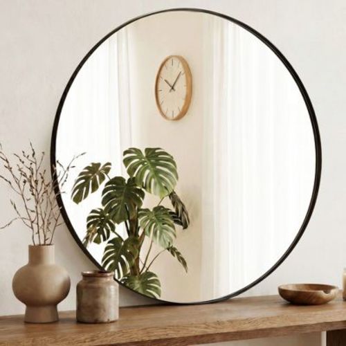 JIONJOY 30" Black Round Wall Mirror with Anti-Rust Metal Frame, Tempered Glass Circle Mirror for Bathroom, Vanity Living Room
