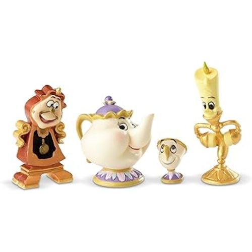 Enesco Disney Showcase Beauty and the Beast Enchanted Objects Miniature Figurine Set- Set of 4 Resin Hand Painted Collectible Decorative Small Figurines Home Decor Sculpture Shelf Statue, Various Size