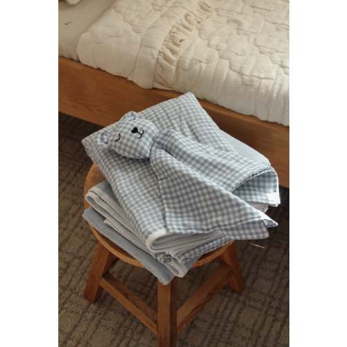 Dusty Blue Solids + Gingham Blanket + Bear Lovey SET