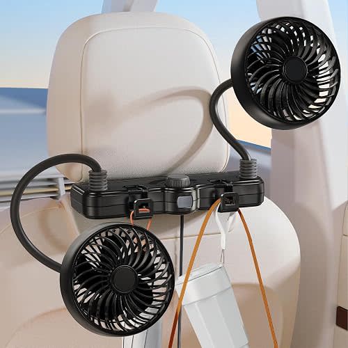 Dual Head Gooseneck Car Cooling Fans for Back Seat for Kids, 5v/12v/24v Usb Car Headrest Fan for Baby Rear Facing, Car Seat Cooler That Blow Cold Air for Vehicles Sedan Suv Rv Truck Without Ac