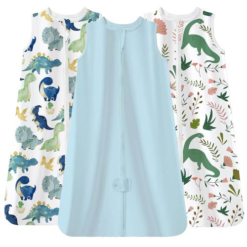 TotAha Dino Sleep Sack 0-6 months 3 Pack, Buttery Soft, Safe Wearable Blanket Baby Sleeping Bag with 2-way Zipper for Girl Boy, 0.5 TOG