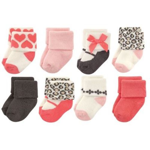 Luvable Friends Basics Infant Baby Cozy Terry Socks 8-Pack, Feline Spots, 0-6 Months