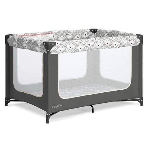 Dream On Me Zodiak Baby Playard, Breathable Mesh Sides, Soft Comfortable Mattress, Quick & Easy to Fold with Travel Carry Bag, Compact Space Saving Design - Gray