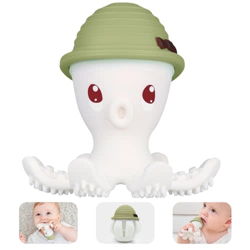 Mombella Octopus Teether for Babies 3 Months Up, Soft Silicone Infant Teething Toy, Functional Baby Chew to Soothe Sore Gums, BPA Free, Grass Green