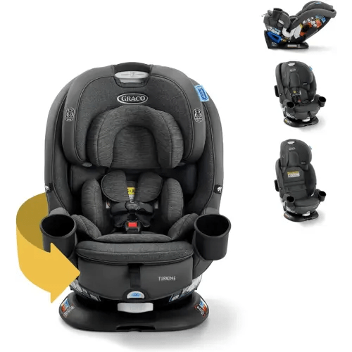 Graco Turn2Me 3-in-1 Rotating Convertible Car Seat, Manchester, Rear-Facing Rotation, Forward-Facing Mode, Highback Booster Up to 100 lbs, Adjustable Headrest & Harness, Steel Reinforced Frame