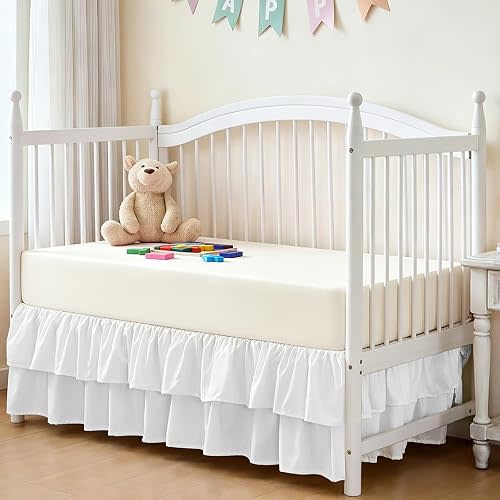 Ruffled Crib Bed Skirt, White, Soft Double Layer, 28"x 52"