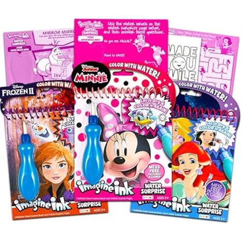 Disney Minnie Mouse Paint with Water Super Set for Kids Toddlers Bundle ~ 3 Mess Free Books with Water Surprise Brushes (Featuring Minnie Mouse, Disney Frozen, and Disney Princess)