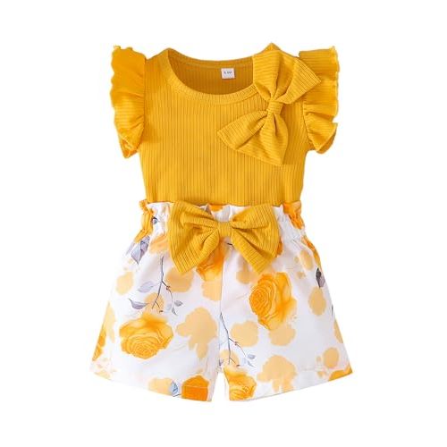 SUREPOCH Baby Girl Clothes 12 18 24 Month 2T 3T 4T Toddler Girl Clothes Spring Summer Shirt Shorts Outfit Set