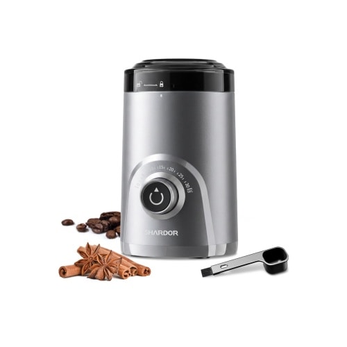 Electric Super Silent Blade Coffee Grinder, Timed Grind Control Rotary Knob, Adjustable Coarse to Fine for Coffee Beans, Spices & Herbs, Silver