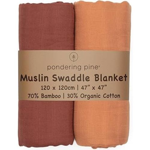 Organic Muslin Swaddle Blanket - Baby Receiving Blankets Neutral - Organic Muslin Solid Color Swaddle Blankets, Earth Tone Collection, XLarge Soft and Breathable, 2 Pack, 47" x 47"