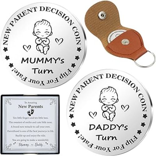 Funny New Parent Decision Coin with Sweet Card – First Time Parents Gifts, Boy Mom Keepsake, Expecting Dad Token, Pregnancy Gifts for Expecting Mom, New Dad Gift First Time, Mother to Be Gift