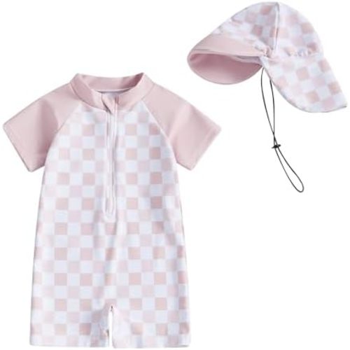 MAYUMMPY Baby Boys Girls Swimwear Casual Zipper One Pieces Rash Guard Swimsuit and Hat Beachwear Bathing Suit