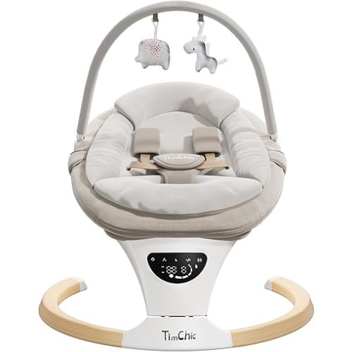 Baby Swings for Infants, Portable Infant Swing with 5-Speeds, 3-Adjustable Height, 3 Timer & 12 Lullabies, Mutil-Function Electric Swing for Baby, Indoor & Outdoor Use (Beige)