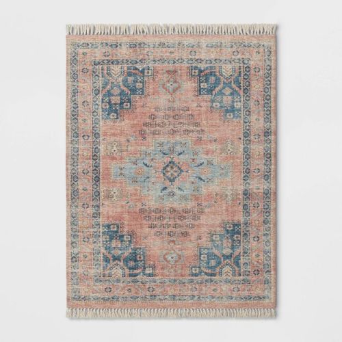 5'x7' Washable Fringed Medallion Area Rug Rust - Threshold™