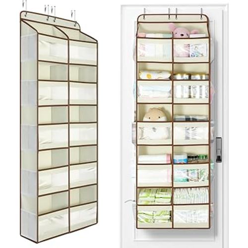 Yecaye 5-Tier Over The Door Organizer Dual-Column, 80lbs Load Over the Door Storage of 10 Compartments, Heavy Duty Extra Large Door Organizer Hanging for Bedroom Closet Nursery Bathroom Pantry, Beige