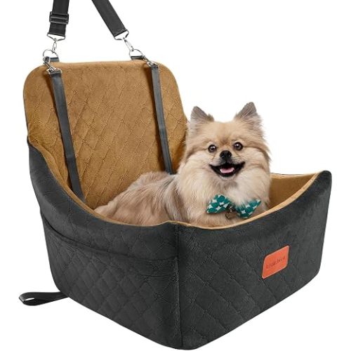 Lealchum Dog car seat for Medium Dogs,Easy to Install with Adjustable Straps,Anti Slip Bottom pet car Bed,Fully Detachable and Washable pet Travel Bed (Black/Coffee, Medium)