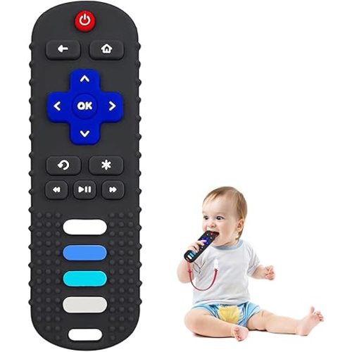 ROBBEAR Baby Teething Toys, Food Grade Silicone Remote Control Teether for Babies 3 6 12 18 Months, TV Remote Shaped Chewing Toys for Boys and Girls, Freezer BPA Free
