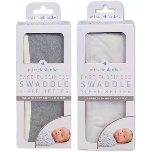 Miracle Blanket Swaddle Wrap Bundle - Boy, Girl, or Neutral Receiving Baby Blanket - Soft, Wearable Sleep Sack Essential for Newborns and Infants (Grey Yellow Trim & Natural Beige)