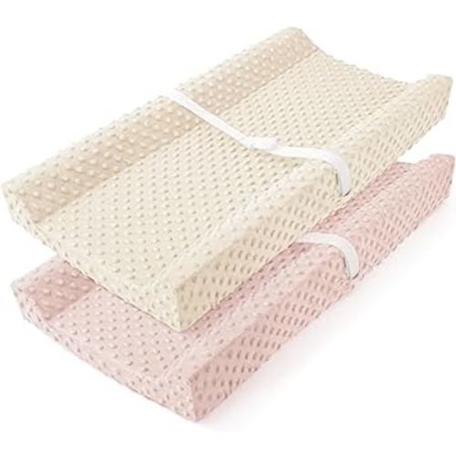 Susurration Changing Pad Covers 2Pack Minky Dots Plush Diaper Change Table Covers 33x17x7in Ultra Soft Changing Pad Sheets for Unisex Baby Girls Boys (Pink&Cream)