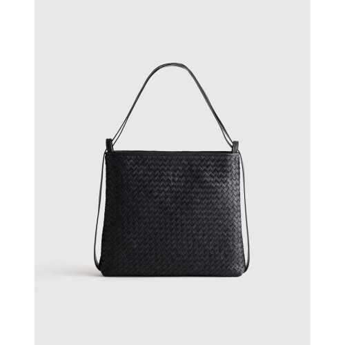 Italian Leather Handwoven Convertible Backpack in Black