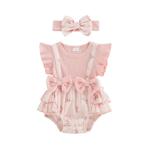 Baby Girl Floral Romper Dress Newborn 0 3 6 12 18 Months Clothes Outfit | Fly Ruffle Sleeve, Suspender Playsuit Overalls Onesie, Vintage Floral Print, Matching Headband, For Spring Summer Fall Winter