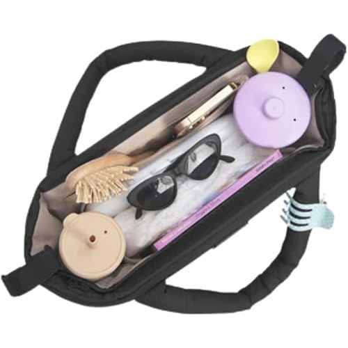 Universal Stroller Organizer Bag - Easy Grab Top Handles, Stroller Caddy with Cup Holder, 3 Open Compartments, Adjustable Stroller Straps & Zippered Wallet Pocket | (Black)