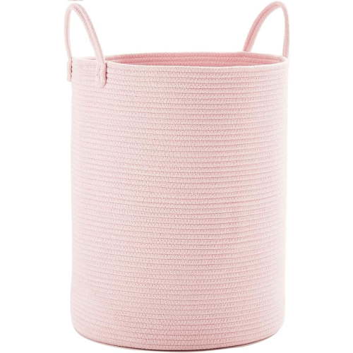 15Dx20H inches Large Pink Hamper Laundry Basket for Baby Kids Woven Rope Nursery Hamper for Girls Room Bedroom Kawaii Laundry Bin 60L Capacity