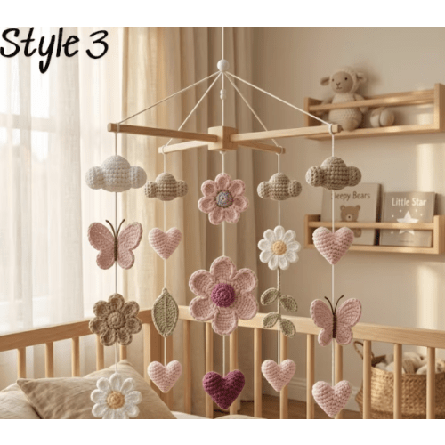 Handmade Floral Baby Mobile, Crochet Crib Mobile, Neutral Nursery Decor, Flower Moon Cloud Mobile, Custom Baby Shower Gift