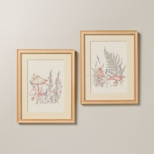 2pk 14"x11" Mushroom Framed Wall Art Set - Hearth & Hand™ with Magnolia