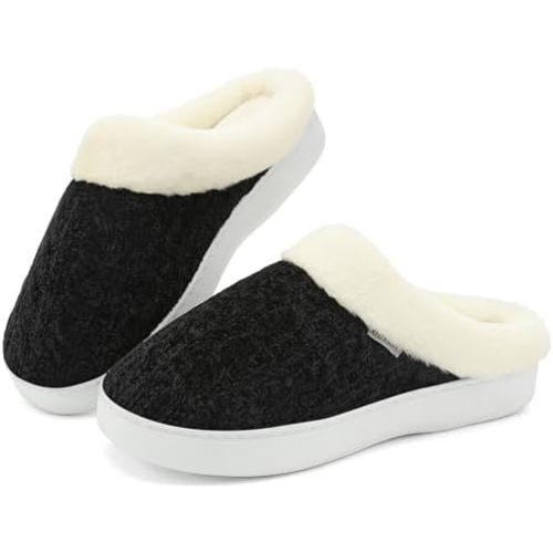 UBFEN Womens Slippers Classic Plaid Winter Warm with Memory Foam Fluffy House Shoes Platform Indoor Bedroom