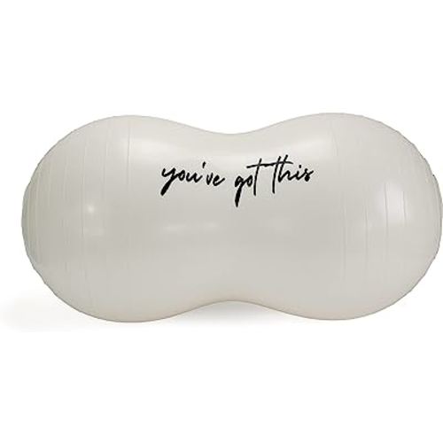 Birth Empire Anti Burst Labor Ball - 50cm x 100cm Peanut Ball for Pregnancy, Labor, Kids, Physical Therapy - Modern Black Graphic Font - Hand Pump Included - Eco Friendly PVC - Peanut Ball Labor Essential