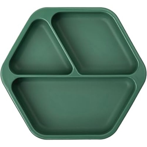 Tiny Twinkle Silicone Suction Baby Plate, Suction Grip Divided Dish for First Foods and Self-Feeding Toddlers, Baby Led Weaning Supplies for Independent Eating (Olive Plate)