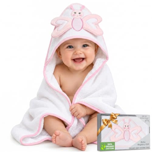 100% Organic Cotton Hooded Baby Bath Towels Ultra-Soft 33x33 in | Oeko-TEX Certified, Bath & Hooded Towels, Baby Towels, Baby Towels For Newborn, Butterfly, For Baby Girls, Ultra-absorbent