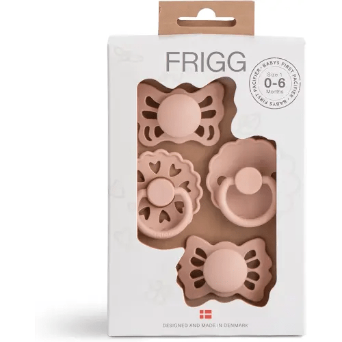 FRIGG Baby's First Pacifier Set | Floral Heart 4-Pack | Made in Denmark | BPA-Free (Blush, 0-6 Months)