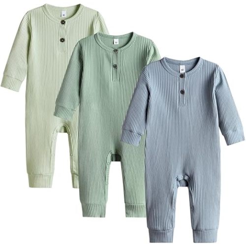 Bafeicao Baby Boy Girl 2/3 Pack Solid Romper Ribbed Short/Long Sleeve Bodysuit Jumpsuit Infant Knitted Outfits Clothes