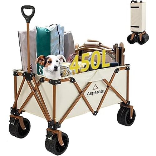 Collapsible Wagon - 330lbs Heavy Duty; Beach & Garden Cart with Big Wheels;White Wagons Carts for Grocery Sports Garden Shopping Camping