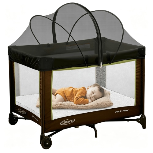 RIONIMA Pack and Play Cover - Mosquito Net Cover for Pack N Play to Keep Cats Out - Breathable Baby Mosquito Net with 2-Way Zipper Pack N Play Tent (Black-Large)